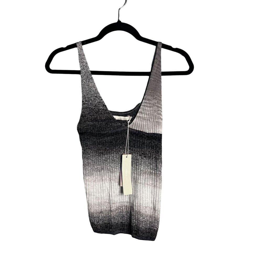 NWT One Grey Day Ribbed V-Neck Knit Tank Stretchy Soft Viscose Ombre Small